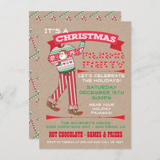 Papier artisanal Noël Pajama Party Invitations (Devant / Derrière)