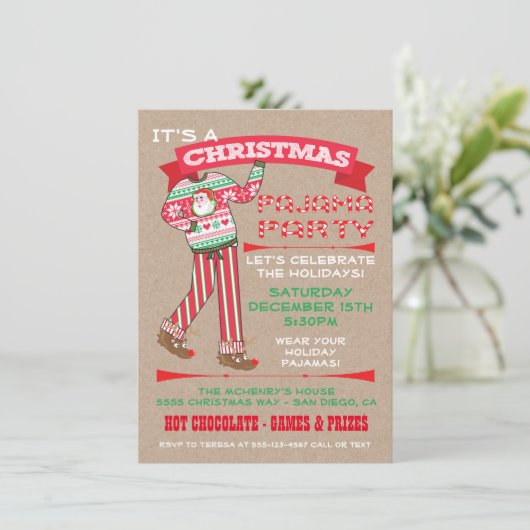 Papier artisanal Noël Pajama Party Invitations (Debout devant)