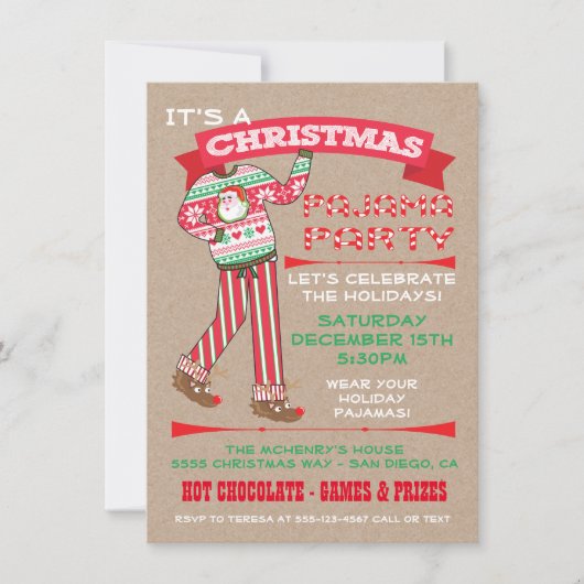Papier artisanal Noël Pajama Party Invitations (Devant)