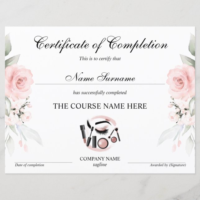 Papier Artiste de maquillage Certificat d'achèvement de m (Devant)