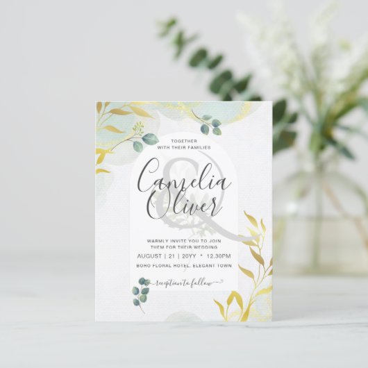 Papier Arty Botanical Greenery Gold Faire-part de mariage (Debout devant)