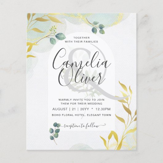 Papier Arty Botanical Greenery Gold Faire-part de mariage (Devant)