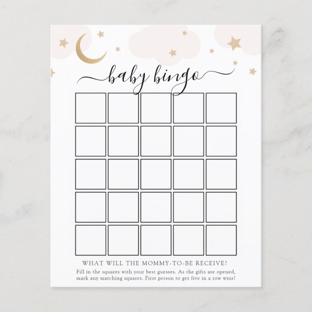 Papier Au-dessus de la Lune Baby Bingo Game Card (Devant)