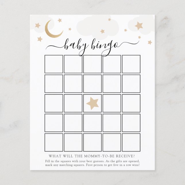Papier Au-dessus de la Lune Baby Bingo Game Card (Devant)