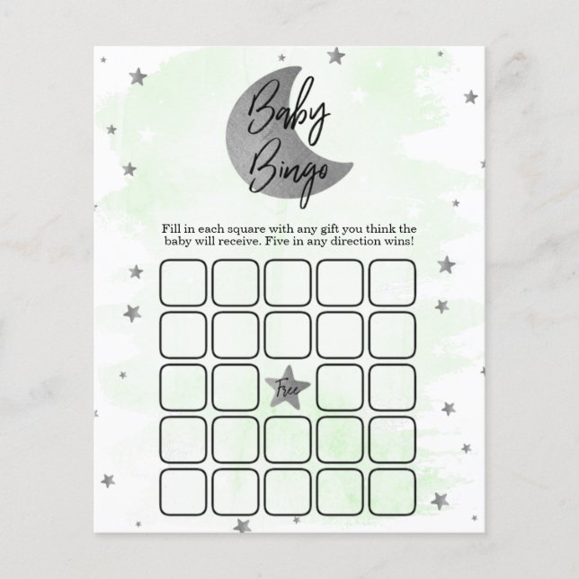 Papier Au-Dessus De La Lune | Bingo Baby shower neutre (Devant)