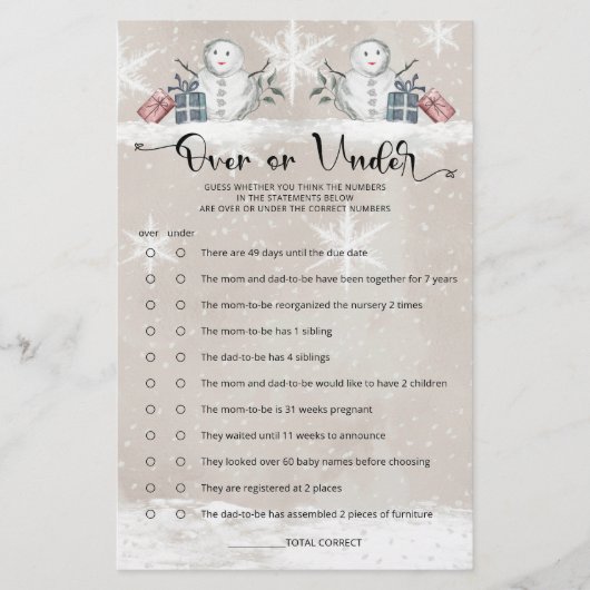 Papier Au-dessus ou sous le Baby shower Snowman (Devant)