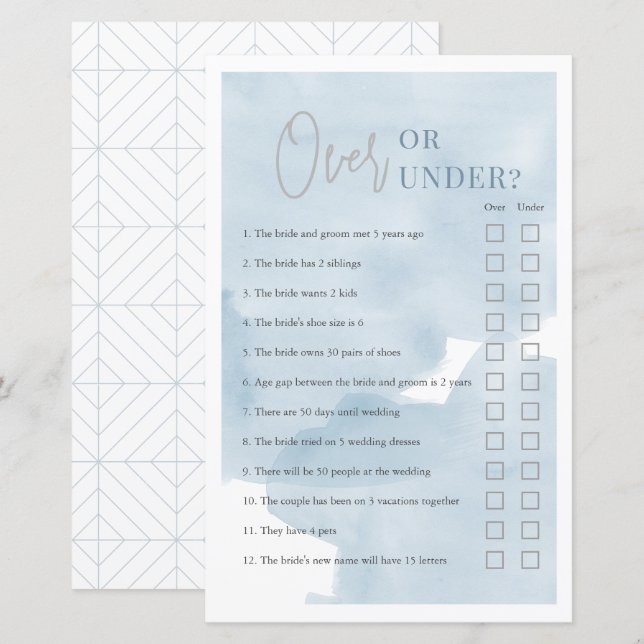 Papier Au-dessus ou sous le jeu de Fête des mariées Bue S (Devant / Derrière)