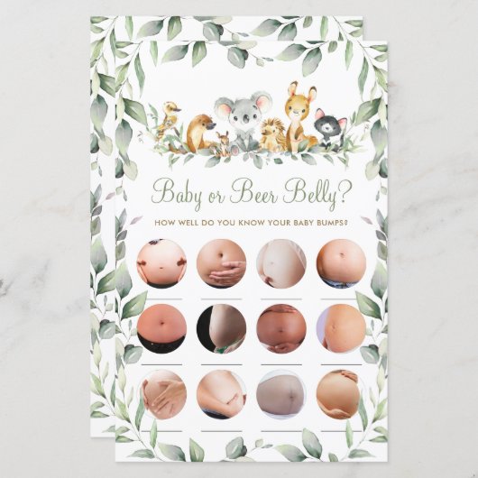 Papier Australian Animaux Douche Bébé ou Bière Belly Jeu (Devant / Derrière)