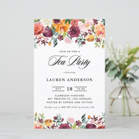 Papier Automne Blooms Garland Bridal Tea Party Invitation (Debout devant)
