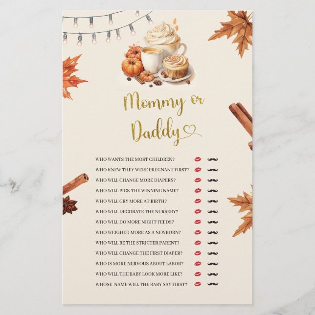 Papier Automne Citrouille Jeux pour maman ou papa (Devant)