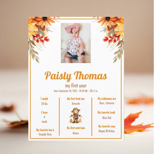 Papier Automne Ferme de tournesol 1er anniversaire Poster