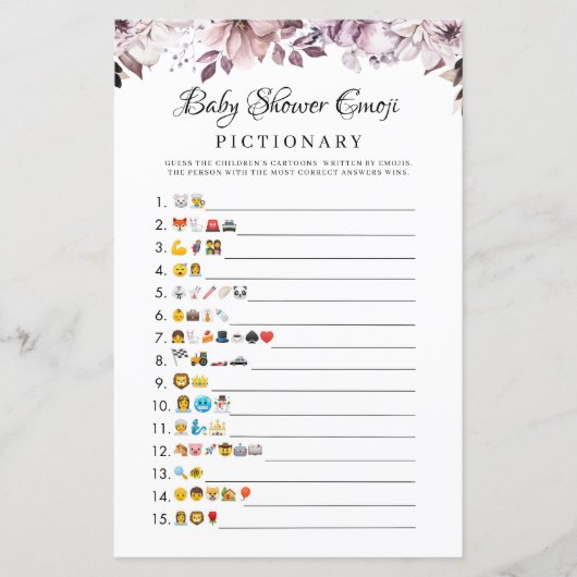 Papier Automne Fleurs violettes Baby shower Emoji Jeu (Devant)