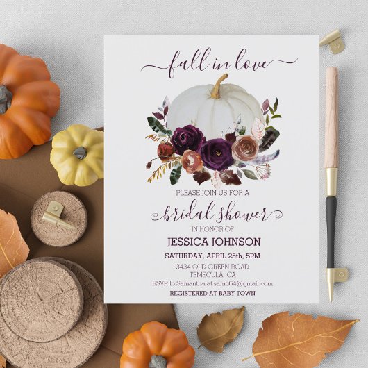 Papier Automne Floral Citrouille Boho Fête des mariées Bu