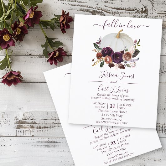 Papier Automne Floral Citrouille Boho Mariage Automne