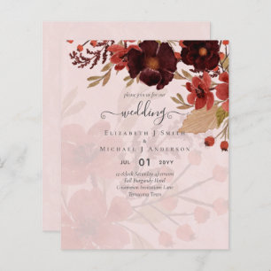 Papier Automne Floral Mariage Terracotta Bourgogne Rouge