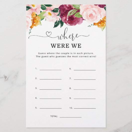 Papier Automne Où étions-nous le jeu de douche nuptiale (Devant)