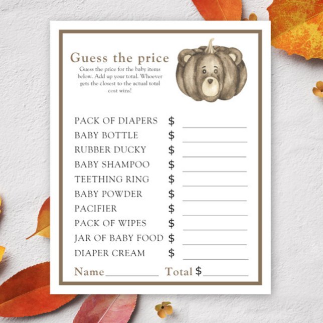 Papier Automne ours citrouille - Devinez le prix! Jeu (Créateur téléchargé)