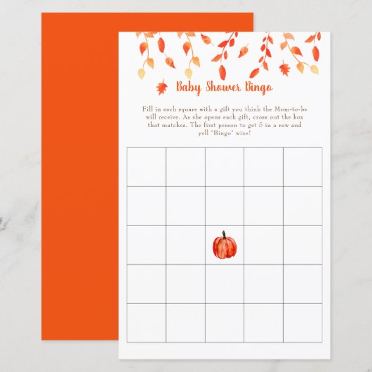 Papier Automne Petit Baby shower Citrouille Jeu de Bingo (Devant / Derrière)