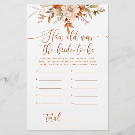 Papier Automne Quel âge avait la mariée pour être un jeu (Devant)