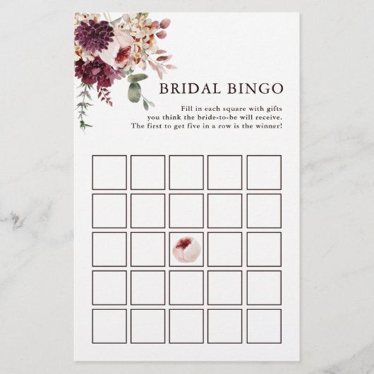 Papier Automne Romance Floral Bride Jeu de Bingo (Devant)