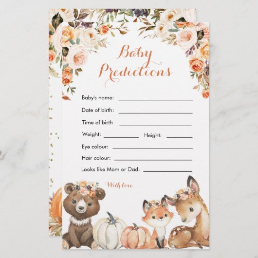Papier Automne Woodland Oh Baby shower Baby Prediction (Devant / Derrière)