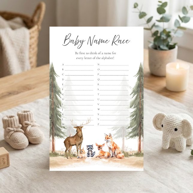 Papier Aventure Commence Jeu de Pluie en Forêt Nom Course (Let the Adventure Begin Woodland Animals Baby Shower Baby Name Race Game)