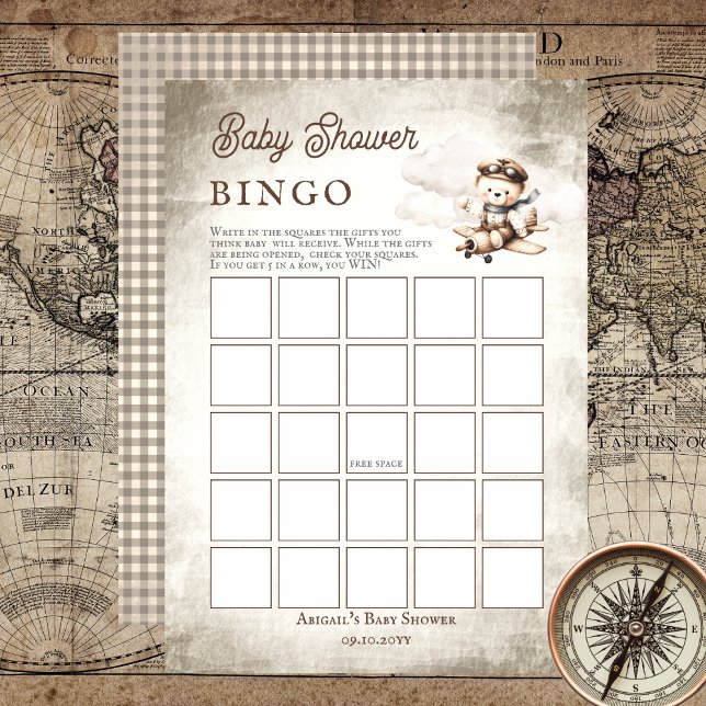 Papier Avion Teddy Bear Baby shower Bingo Jeu (Cute "Special Delivery Via Airmail . . . It's A Boy!" Teddy Bear | Airplane Baby Shower Bingo Game)