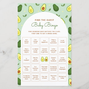 Papier Avocado Trouver L'Invité Bingo Baby shower Jeu