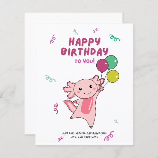 Papier Axolotl Vous Souhaite Bon Anniversaire Axolotls (Devant / Derrière)