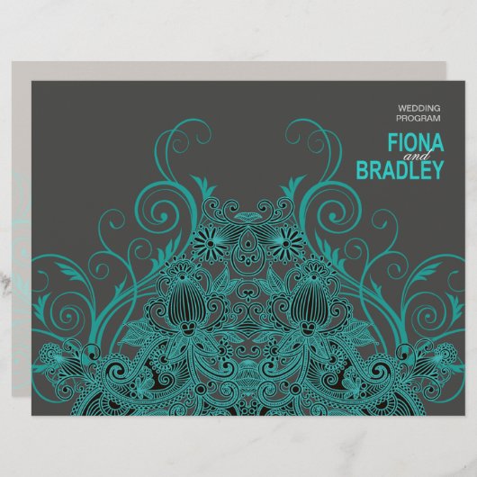 Papier Aztec Paisley Wedding Program - charbon de bois tu (Devant / Derrière)