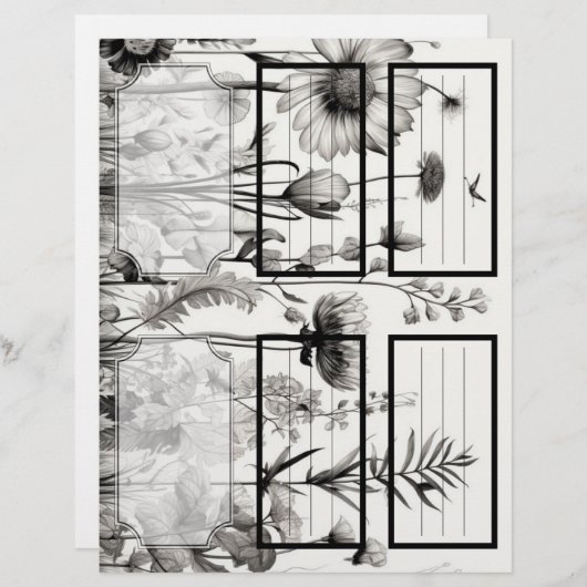 Papier B&W Fleurs sauvages Suzy's Garden 1 Blanc Personna (Devant / Derrière)