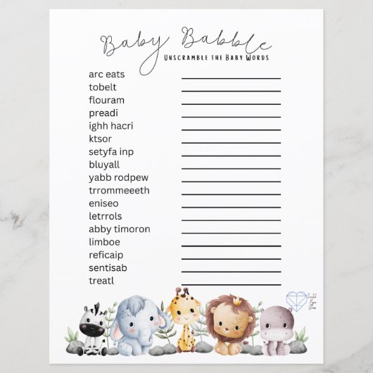 Papier Babillage de bébé - Jeu de mots mêlés sur le thème (Devant)