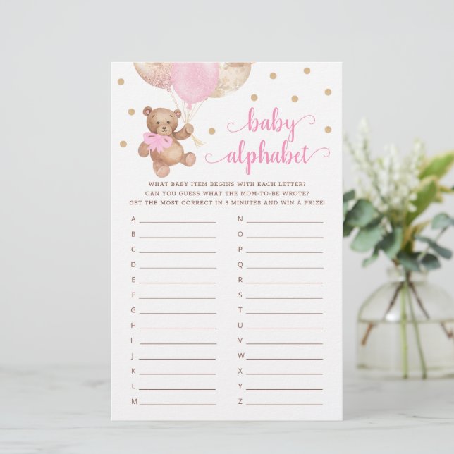Papier Baby Alphabet ABC Jeu Baby shower Teddy Bear (Debout devant)
