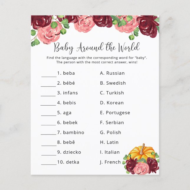 Papier Baby Around the world - Baby shower Game (Devant)