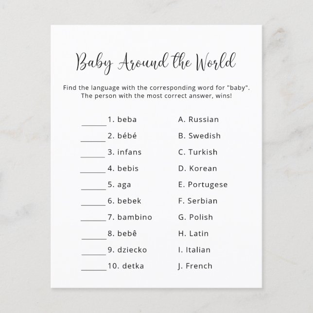 Papier Baby Around the world - Baby shower Game (Devant)