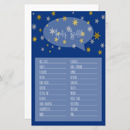 Papier Baby Babble Little Star Baby shower jeu (Devant / Derrière)