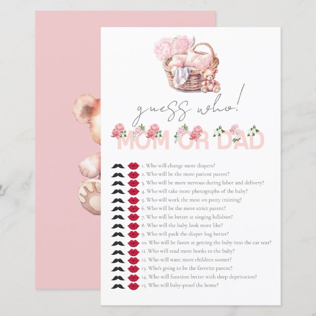 Papier Baby Basket Baby shower Devinez qui joue (Devant / Derrière)