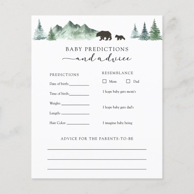 Papier Baby Bear Baby Advice and Predictions Card (Devant)