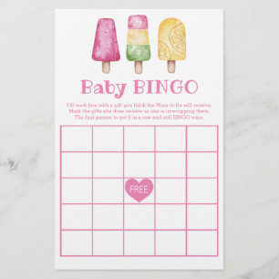 Papier Baby Bingo Girl Prêt à Pop Baby shower d'été