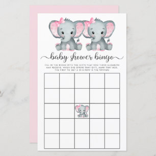 Papier Baby Bingo Twin Girls Elephant Shower Game