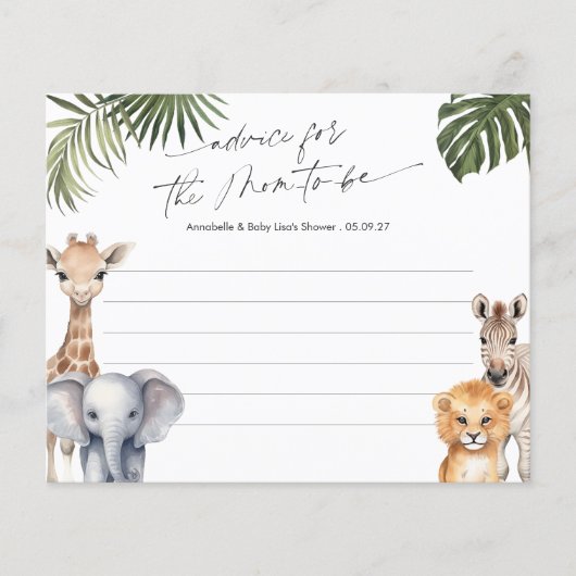 Papier Baby boy Safari Shower Conseils à la maman-to-be (Devant)