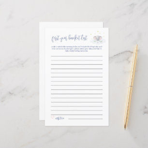 Papier Baby Bucket List Jeu Elephant Baby shower Bleu