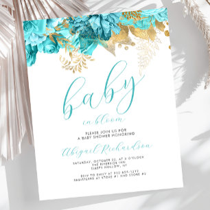 Papier Baby Budget en Fleur Invitation Baby Shower Turquo