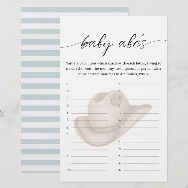 Papier Baby Cowboy ABC Jeu de Douche avec Bleu (Devant / Derrière)