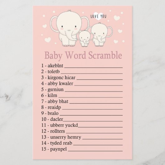 Papier Baby Elephant Baby jeu de mots scramble (Devant)