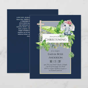 Papier Baby Elephant CHRISTENING Invitation pour les fill