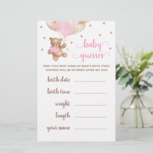 Papier Baby Guesses Jeu Baby shower Teddy Bear