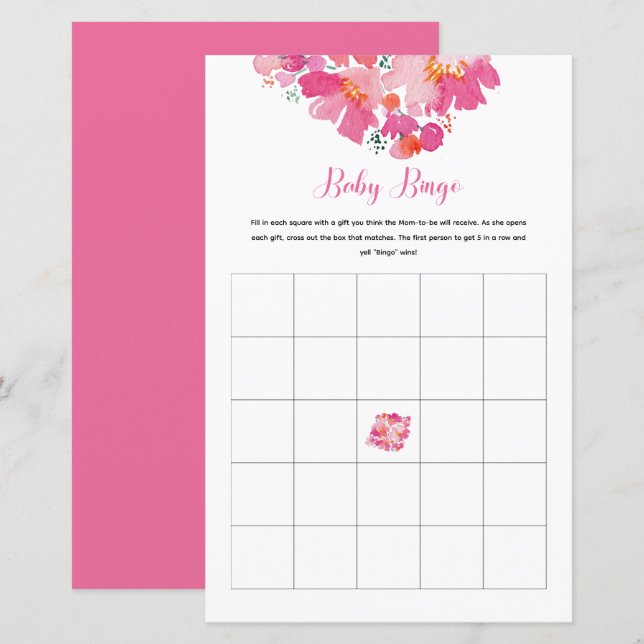 Papier Baby in Bloom Baby shower Bingo Activité de jeu (Devant / Derrière)