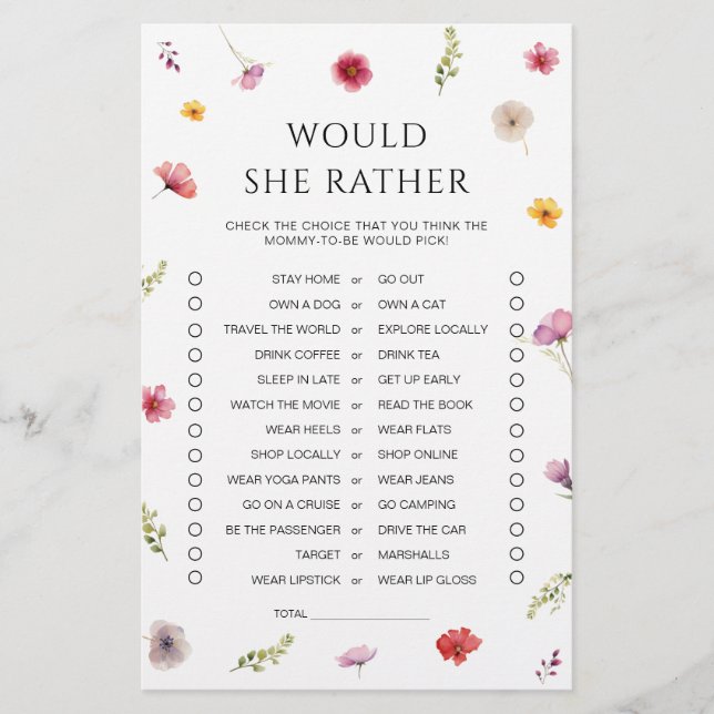 Papier Baby in Bloom Baby shower Voudrait-elle Plaire jeu (Devant)