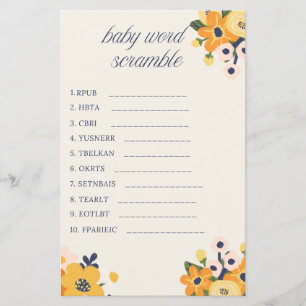 Papier Baby in Bloom Baby shower Word Scramble Jeu